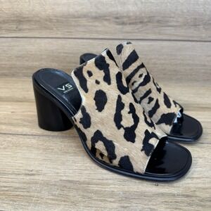VTG VS Made In Italy Leopard Calf Hair Block Heel Mules Open Square Toe Sz 8 Y2K